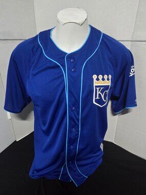 Kansas City Royals True Fan MLB Jersey – Men's Large – Blue Button Front
